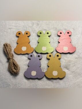 Wooden Bunny Cutout Set in Pink, Green, Gold, Orange & Purple